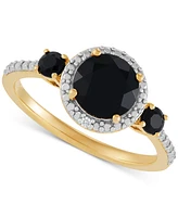 Macy's Onyx & Diamond Accent Ring in 14k Gold Over Sterling Silver