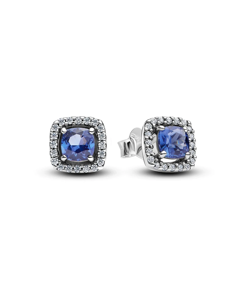 Pandora Sterling Silver Sparkling Square Blue Halo Stud Earrings