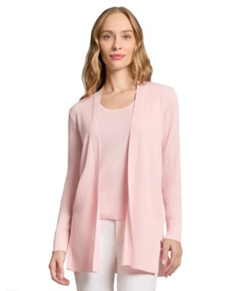 Jones New York Womens Sutton Ribbed Scoop Neck Tank Top Long Sleeve Side Vent Cardigan