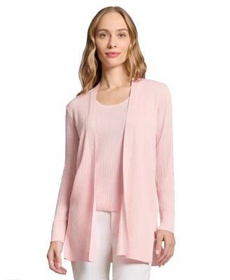 Jones New York Womens Sutton Ribbed Scoop Neck Tank Top Long Sleeve Side Vent Cardigan