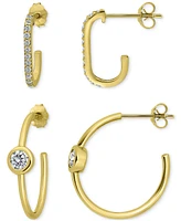 Giani Bernini 2-Pc. Set Pave Cubic Zirconia & Round Bezel Hoop Earrings 18k Gold Over Sterling Silver, Exclusively at Macy's