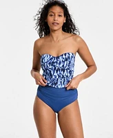 Anne Cole Womens Shirred Bandini Top High Waist Bottoms