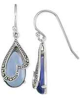 Marcasite & Purple Glass Stone Drop Earrings in Sterling Silver