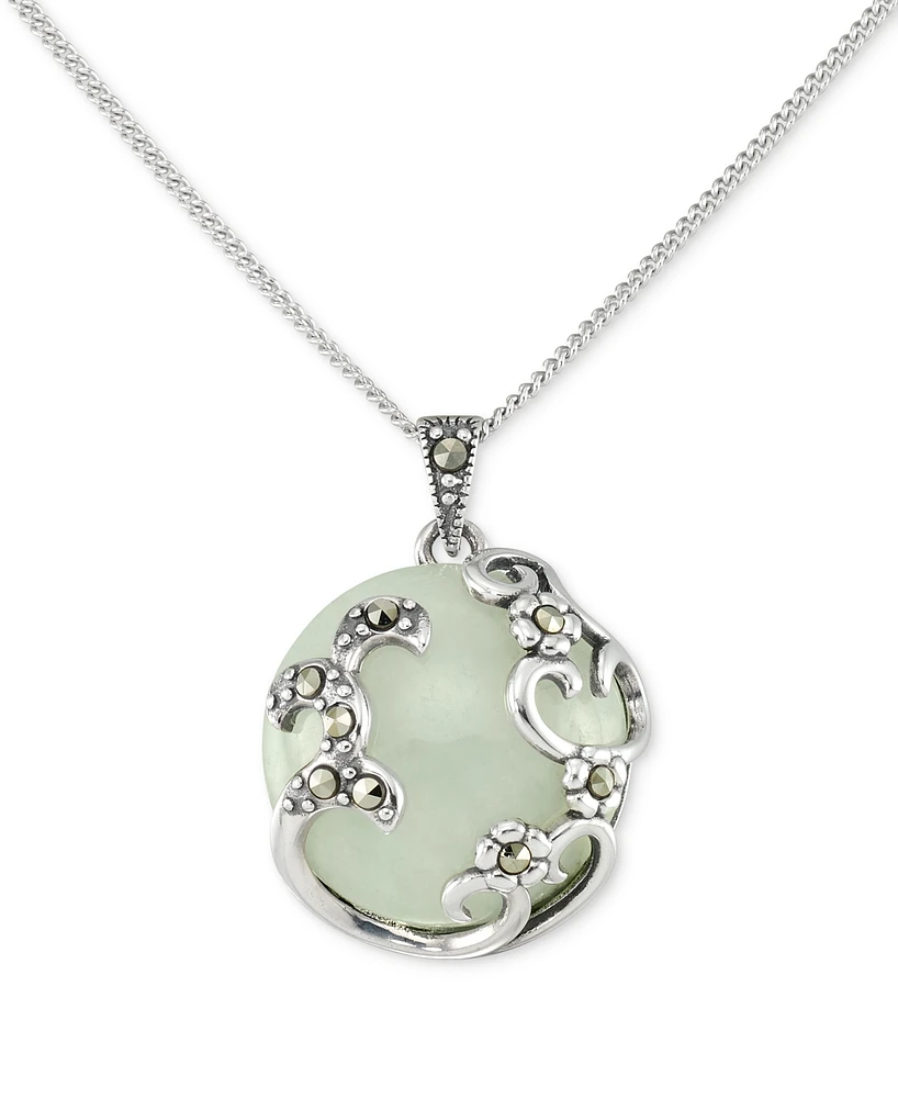 Marcasite & Jade 18" Pendant Necklace in Sterling Silver