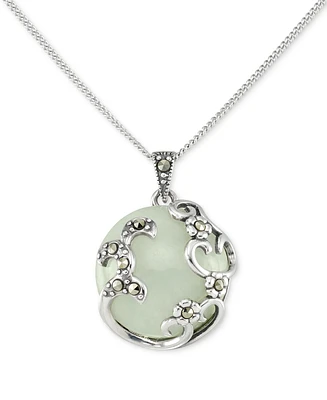 Marcasite & Jade 18" Pendant Necklace in Sterling Silver