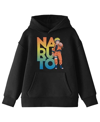 Naruto Boys Classic Character Pointing With Ombre Text Youth Black Graphic Hoodie-xl