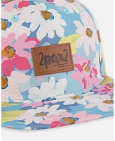 Deux par Deux Baby Girls Printed Cap White, Pink, And Green Flowers