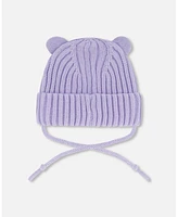 Deux par Baby Girls Knit Hat With Strings Lilac