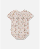 Deux par Baby Girls Organic Cotton Pointelle Onesie Printed White And Pink Flowers