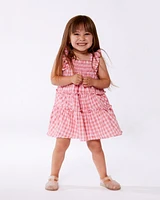 Deux par Big Girls Smocked Layered Dress With Frill Sleeve Checked Pink