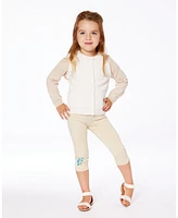 Deux par Baby Girls Organic Cotton Legging Beige With Blue Flowers