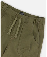 Deux par Baby Boys Stretch Twill Jogger Pant Dark Olive Green