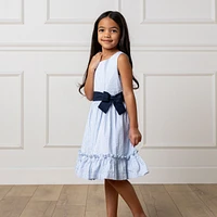 Hope & Henry Heirloom Girls' Organic Sleeveless Special Occasion Seersucker Party Dress with Cross Back