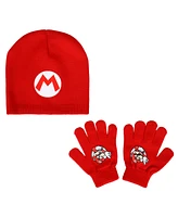 Super Mario Boys Brothers Mario & Luigi Youth 2-Pack Beanie And Glove Set