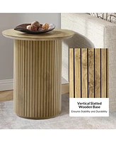 Hulala Home Perry Modern End Table with Wood Strip Decoration