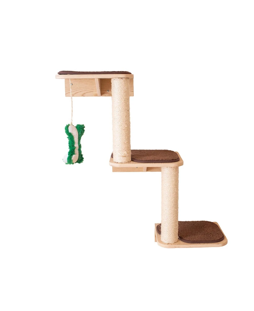 Armarkat Real Wood Wall Series: Steps W1907C - Wall-Mounted Cat Climber with 3 Levels of Activity and Scratching Posts