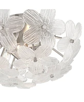 Possini Euro Design Filoli 16" Modern Semi Flush-Mount Ceiling Light Fixture Kitchen Foyer Hallway Flower Unique Silver Brushed Nickel Finish Glass Me