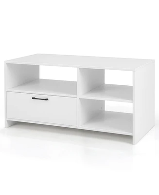 Gouun Modern Media Console Table with 3 Open Compartments and 1 Storage Drawer