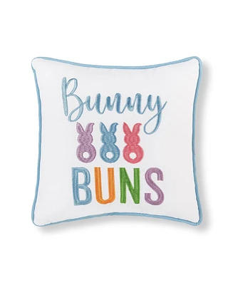 10" x 10" Easter "Bunny Buns" Embroidered Small/Petite Spring Themed Accent Throw Pillow