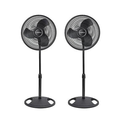 Lasko 16 Inch Oscillating 3 Speed Adjustable Pedestal Stand Fan, Black (2 Pack)