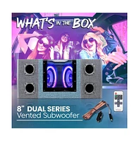Pyle Dual Subwoofer Box System, 8'' Vented Enclosure, 800W Max, Led Lights