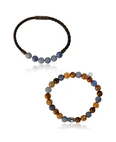 Lucky Brand Sodalite, Picture Jasper, Tiger's Eye Stretch Bead & Magnetic Cord Bracelet Set - 2 Piece