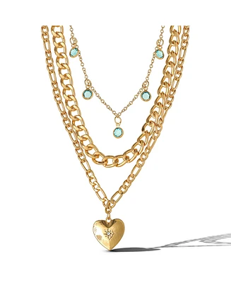 Jessica Simpson Gold-Tone Layered Necklace with Heart and Turquoise Accents