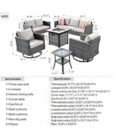 Xizzi Patio Furniture Set 6 Piece Outdoor Sectional Sofa with Rocking Swivel Chairs Square Fire Pit Table Loveseat All Weather Wicker Rattan Conve