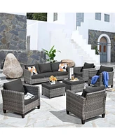 Xizzi Patio Furniture Set 7 Piece High Back Sofa Outdoor Conversation Sets All Weather Wicker Rattan Sectional Couch and Chairs Garden Backya