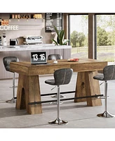 Tribesigns Bar Table, 63-Inch Bar Height Pub Table, Counter Height Table with Metal Footrest, Rectangular High Top Dining Counter Tables with Wood Ped