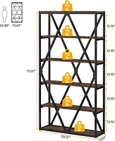 Tribesigns 71-inch Tall Bookshelf, 6 Tier Industrial Large Bookcase, Freestanding Open Book Shelf Display Shelf with Metal Frame, Wood Bookshelves Sto
