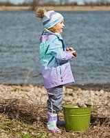 Deux par Deux Girl Printed Jersey Detachable Pompom Hat Small White Flowers On Turquoise And Lilac - Toddler|Child