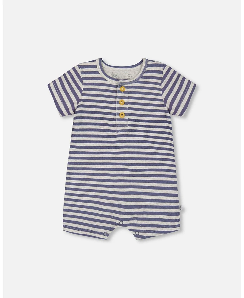 Deux par Baby Boys Organic Cotton Printed One-Piece Romper Striped Navy