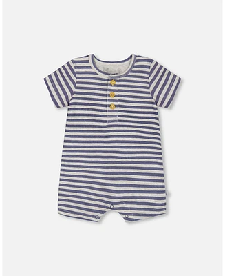 Deux par Baby Boys Organic Cotton Printed One-Piece Romper Striped Navy