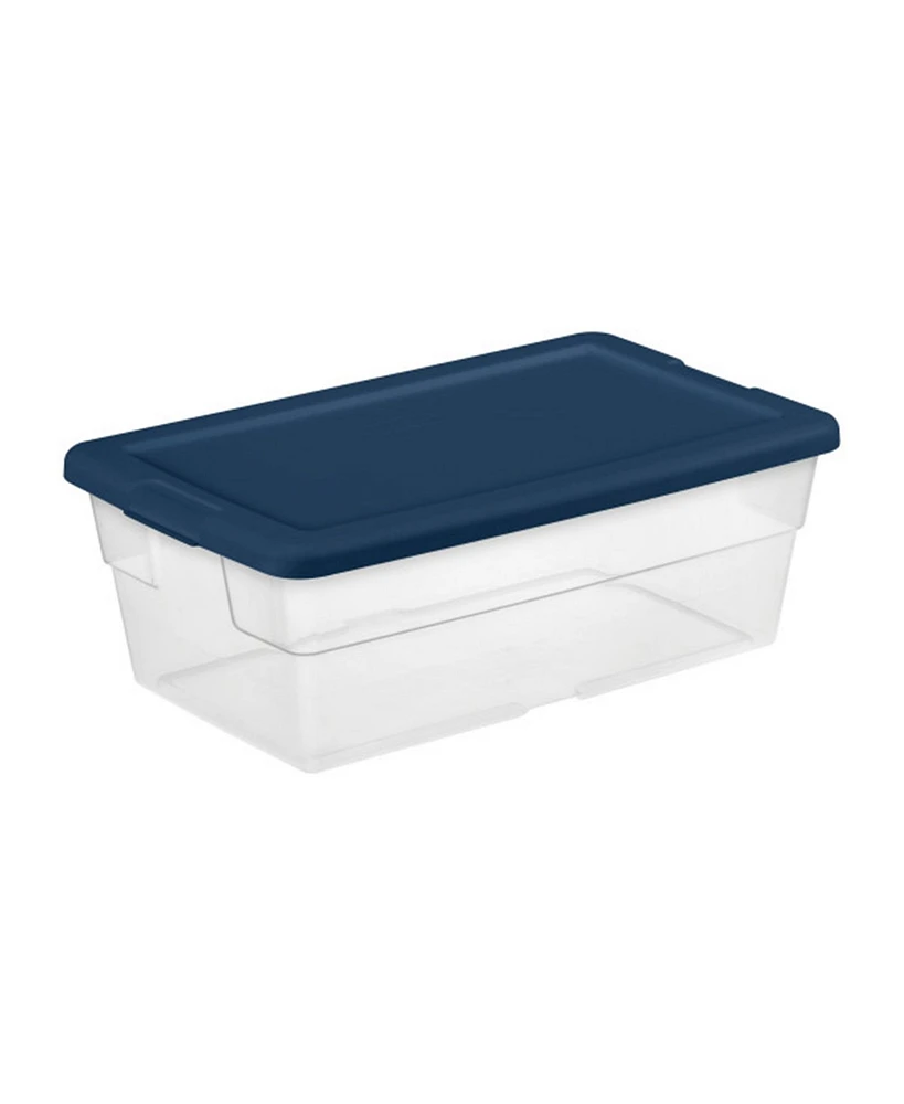 Sterilite Stackable 6 Qt Storage Box Container, Clear, Marine Blue Lid, 5 Pack