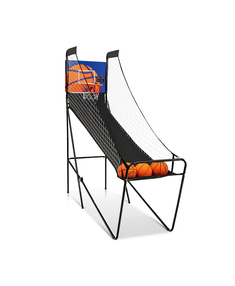 Kuyotq Foldable Single Shot Basketball Arcade Game with Electronic Scorer and Basketballs