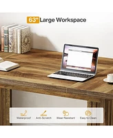 Tribesigns 63-Inch Executive Desk, Large Computer Desk with Sturdy Wood Legs & Thickened Tabletop, Mid-Century Modern Study Writing Table Workstation