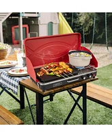 Costway 2-in-1 Propane Grill 2 Burner Camping Gas Stove Portable with Removable Leg