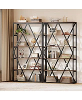 Tribesigns 71-inch Tall Bookshelf Set of 2, 6 Tier Industrial Large Bookcase, Freestanding Open Book Shelf Display Shelf, Wood Bookshelves Storage She