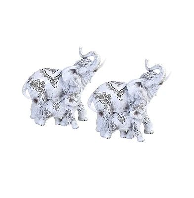 Fc Design "2-pc Set" 8.25"W Decorative White Elephant and Baby with Tattoo Figurine Statue Ornament Home Room Office Decor and Perfect Ideas for House