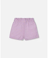 Deux par Baby Girls Printed Gingham Short Lilac And Pink