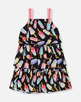 Deux par Big Girls Printed Tiered Dress Ice Lollipops And Black