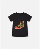 Deux par Toddler Boys Cotton Graphic Tee Black And Red Shoe - Toddler|Child