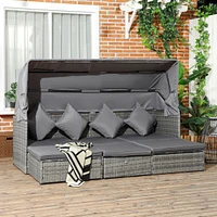 Outsunny 4 Piece Adjustable Canopy Outdoor Rat Sofa Set, Light