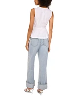 1.State Women's Sleeveless Cotton Pintucked Blouse