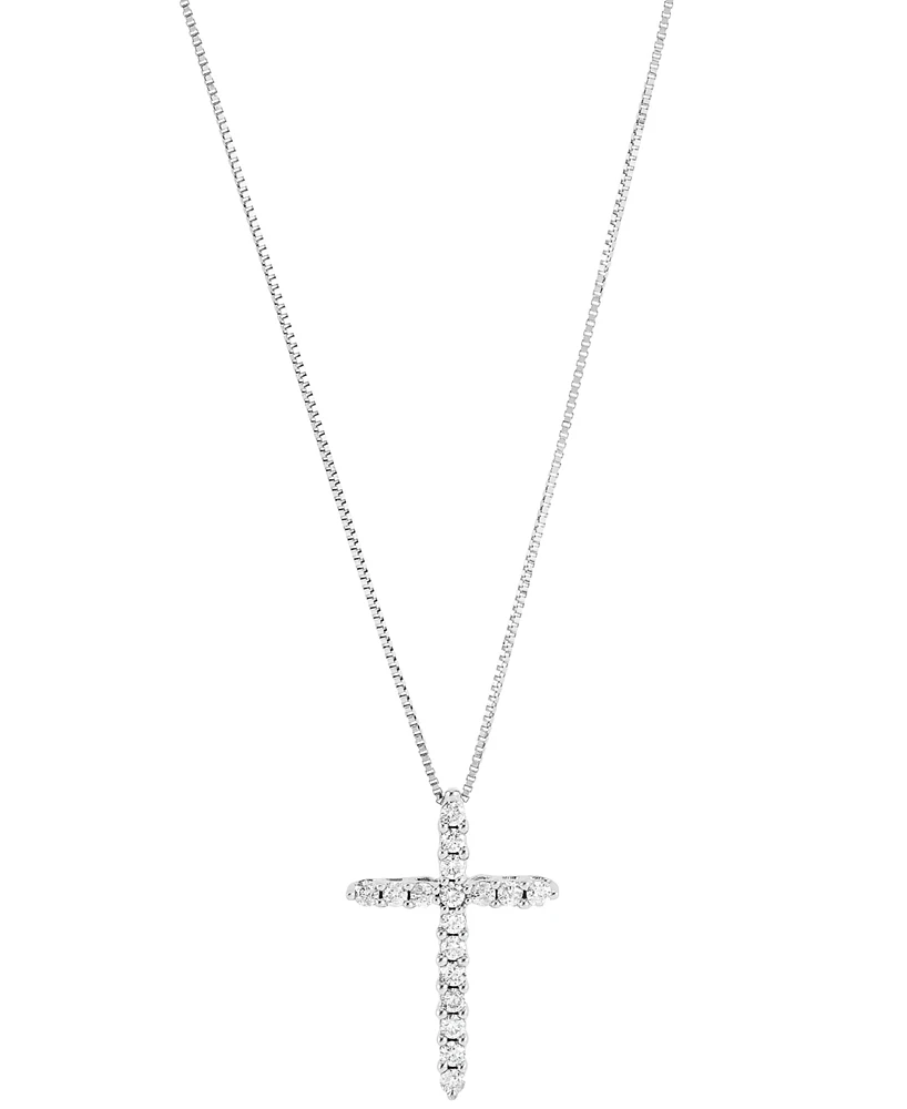 Macy's Diamond Cross Pendant 18" Necklace (1/4 ct. t.w.) in 10k White Gold