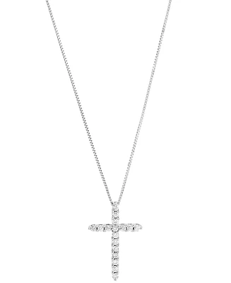 Macy's Diamond Cross Pendant 18" Necklace (1/4 ct. t.w.) in 10k White Gold