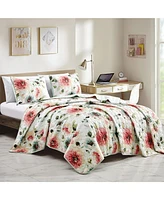 MarCielo 3 Piece Floral Printed Quilt Set Lightweight Bedspread Set King