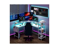 gaomon L Shaped Desk,61 Inch Computer Desk with Monitor Stand, 5 Tier Storage Shelves, L Shaped Computer Desk for Home Office with Led Lights and Powe