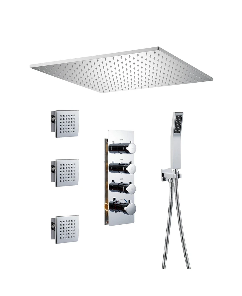 Boyel Living Chrome Luxury Thermostatic Shower System with Handheld Ceiling Mount Rain Dual Heads 3 Body Jets